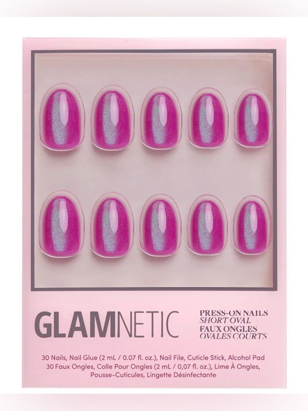 Glamnetic short oval press on nails in BERRY FIZZ NIB